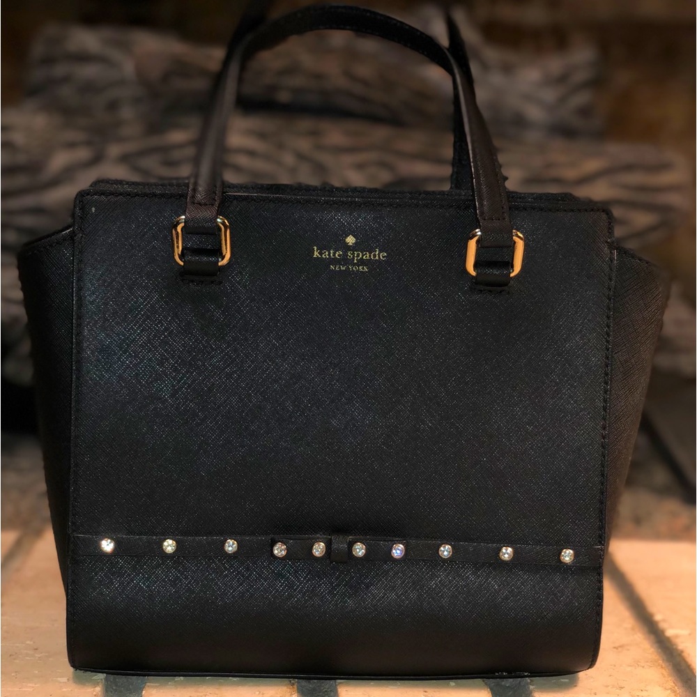 💥Moving to @the_bag_guy💥 Kate Spade - Laurel Way Hadlee Black Jeweled Satchel - Picture 1 of 12
